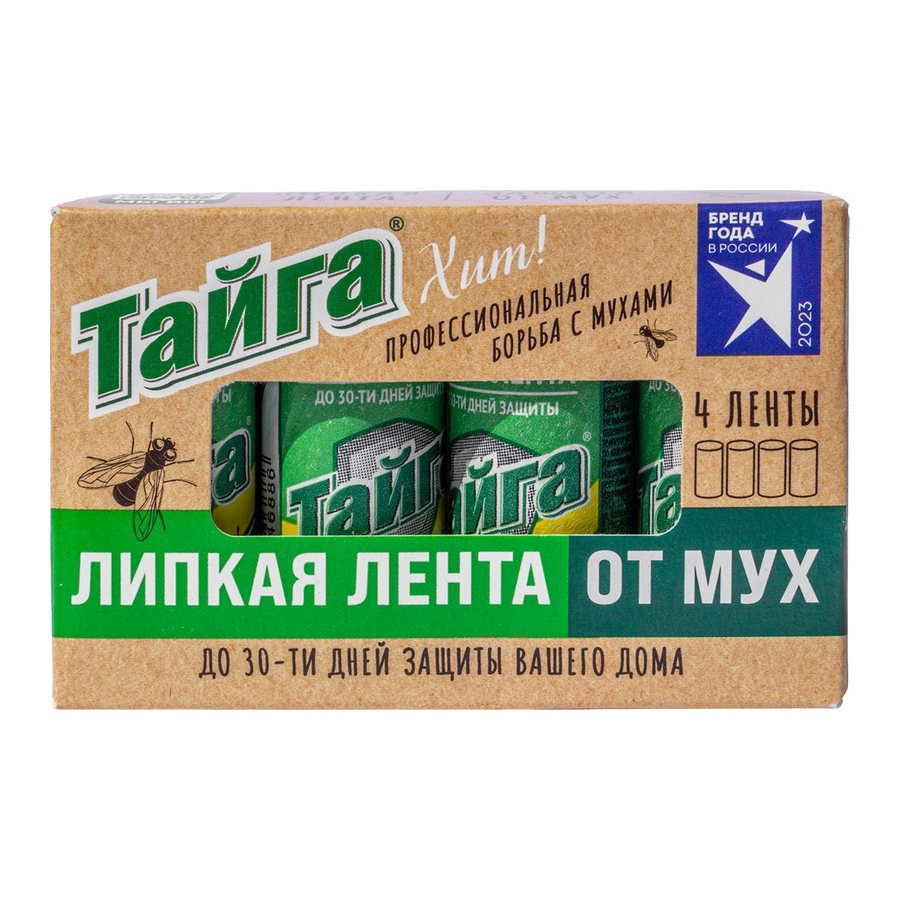 Средство от мух ТАЙГА Хит! 4шт липкая лента от мух в коробочке