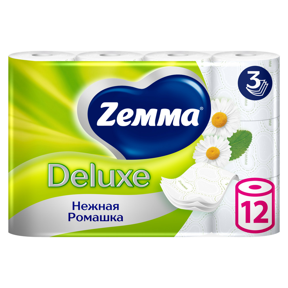 Туалетная бумага ZEMMA Deluxe 12шт 3сл Нежная Ромашка