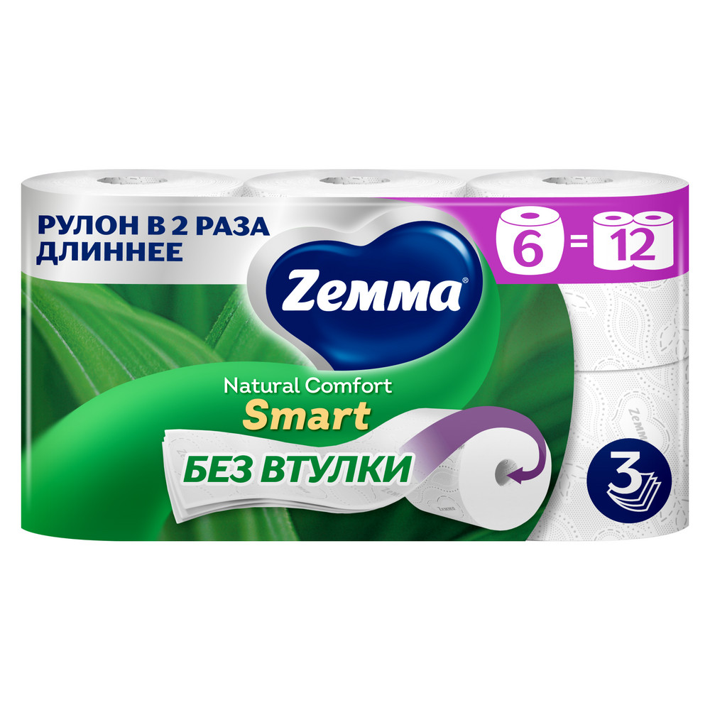 Туалетная бумага ZEMMA Natural 6шт 3сл Comfort Smart