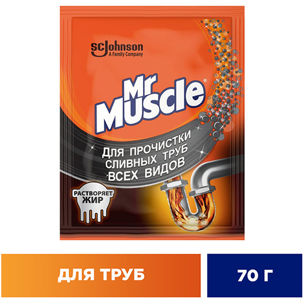 Средство для прочистки труб Мr. MUSCLE 70г всех видов сливных труб гранулированное