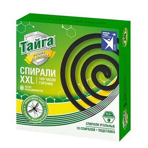 Средство от комаров ТАЙГА 10шт спирали от комаров угольные XXL