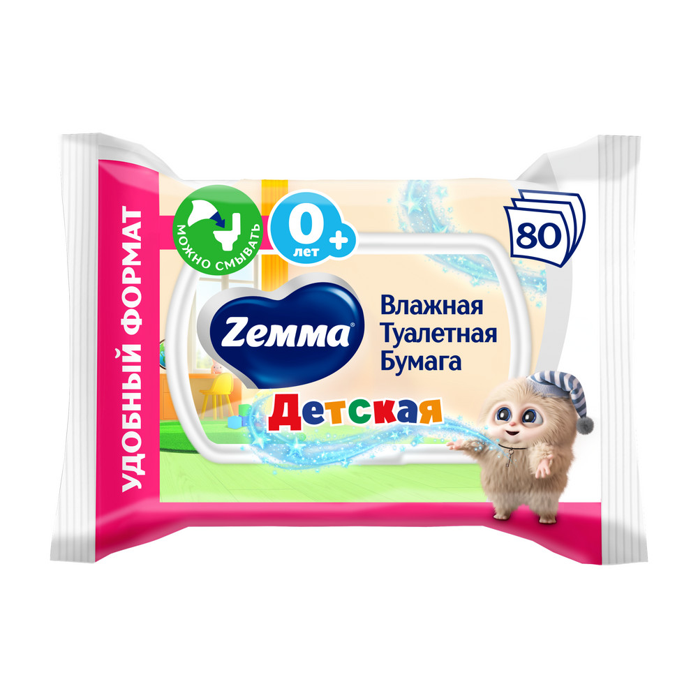 Туалетная бумага Влажная ZEMMA 80шт Детская