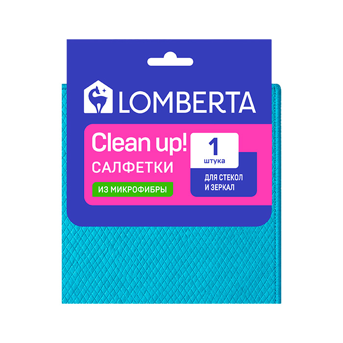 Салфетка хозяйственная LOMBERTA 1шт для стекол и зеркал цв.голубой (40шт/ящ)
