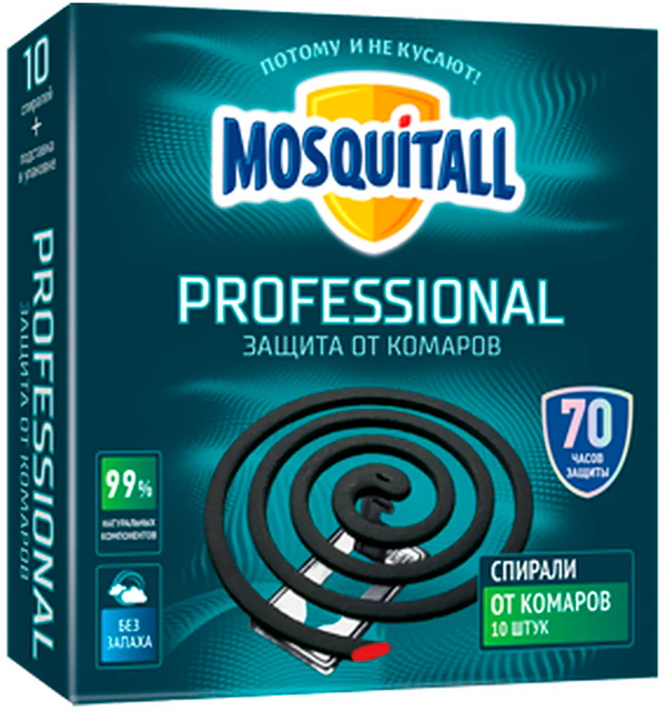 Средства от насекомых MOSQUITALL 10шт спирали Профессиональная защита от комаров 12