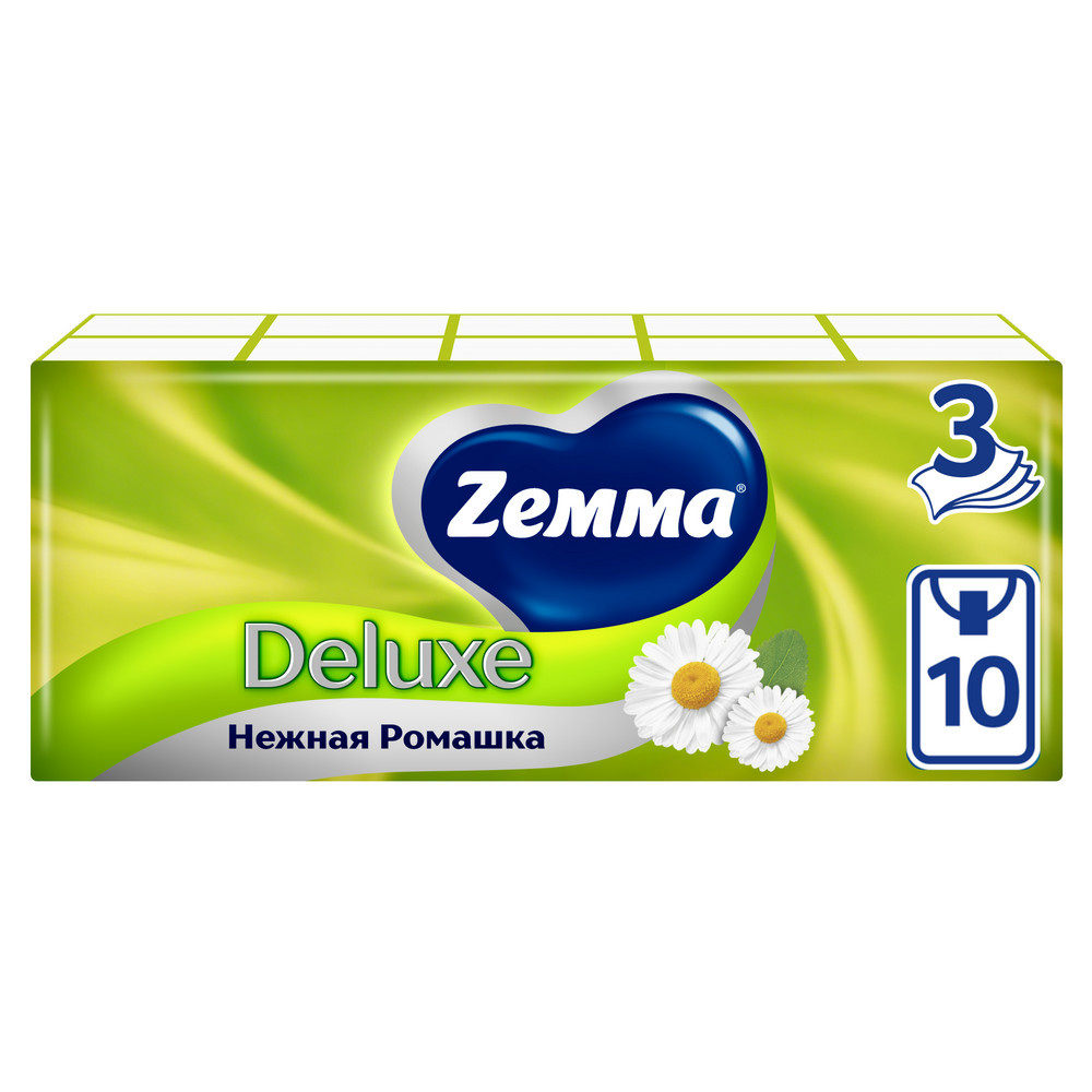 Носовые платки ZEMMA Deluxe10шт 3сл Нежная Ромашка (спайка 10шт)  32
