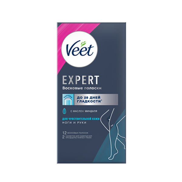Восковые полоски VEET Expert 12шт для чувствительной кожи