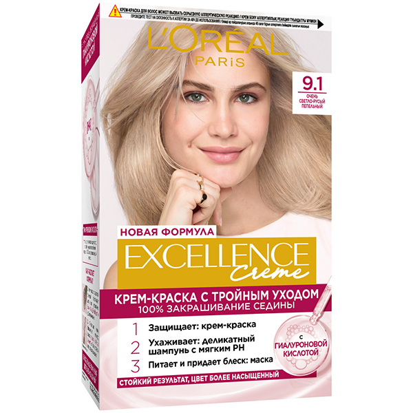 Краска для волос L'OREAL Excellence 270мл 9.1 Очень светло-русый пепельный