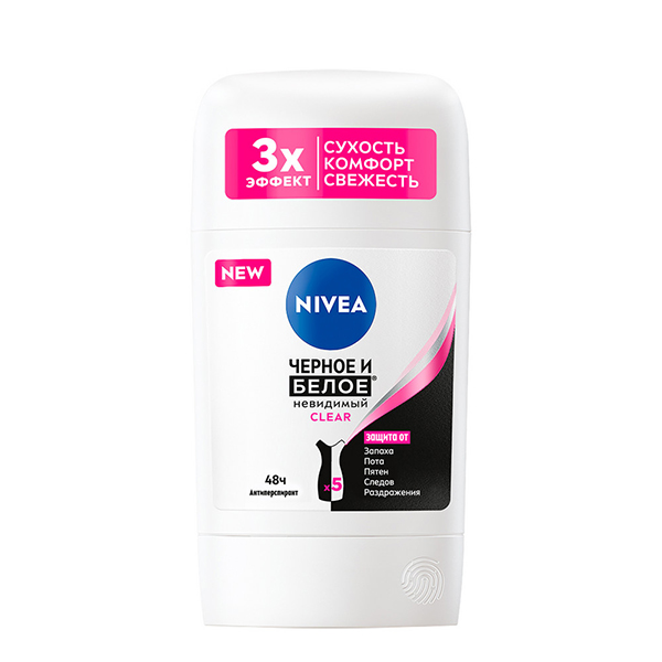 Дезодорант для тела NIVEA 50мл стик Черное и Белое Невидимый Clear
