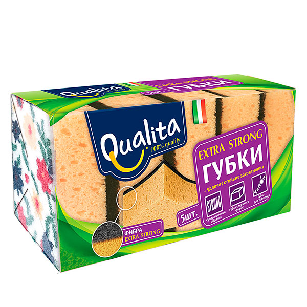 Губки кухонные QUALITA 5шт для мытья посуды Extra Strong 