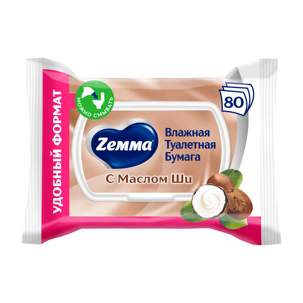 Туалетная бумага Влажная ZEMMA 80шт С Маслом Ши