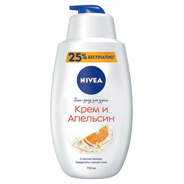 Гель для душа NIVEA 750мл Гель-уход Крем апельсин (Hydra IQ) 6