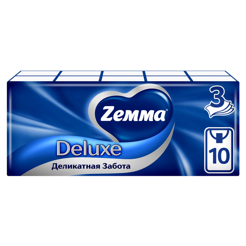 Носовые платки ZEMMA Deluxe10шт 3сл Деликатная Забота (спайка 10шт)  32