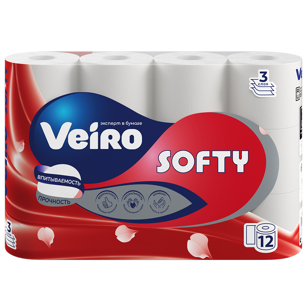 Бумага туалетная VEIRO 12шт 3сл Softy БЕЛЫЙ