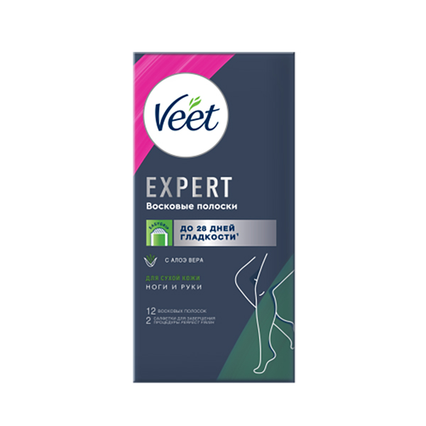 Восковые полоски VEET Expert 12шт для сухой кожи