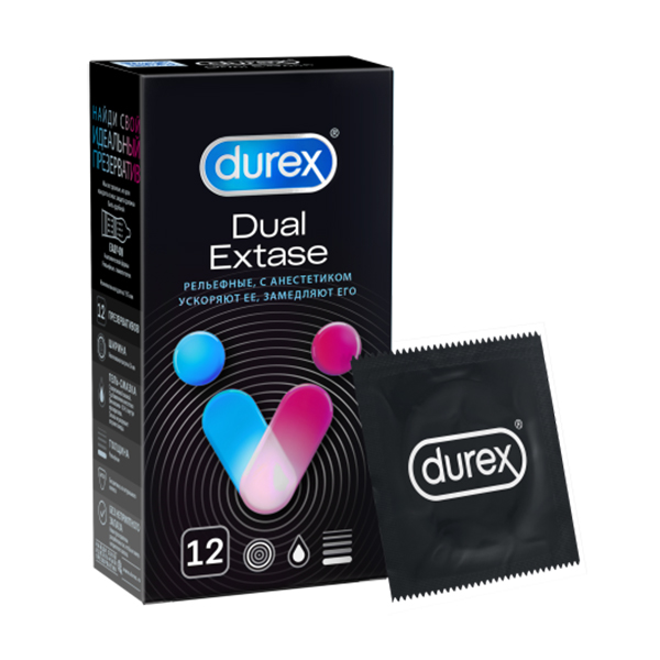 Презервативы Durex Dual Extase №12 из натурального латекса с анестетиком