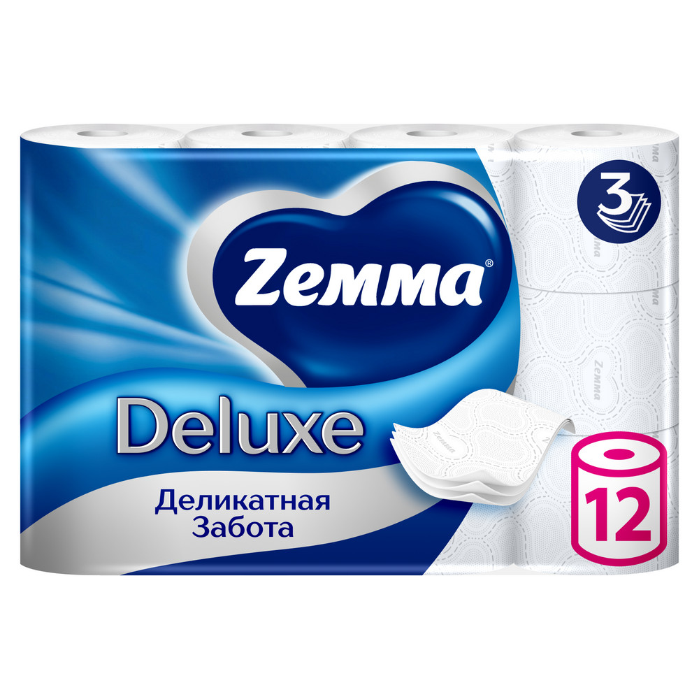 Туалетная бумага ZEMMA Deluxe 12шт 3сл Деликатная Забота