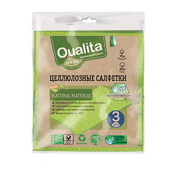Салфетки хозяйственные QUALITA 3шт влаговпитывающие Eco life NEW 50