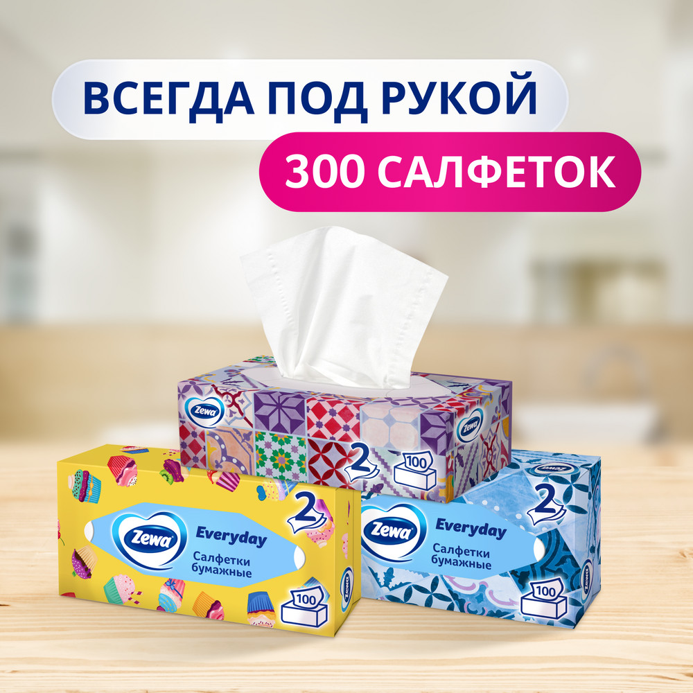 Бумажные салфетки ZEWA Everyday 100шт 3 2сл 