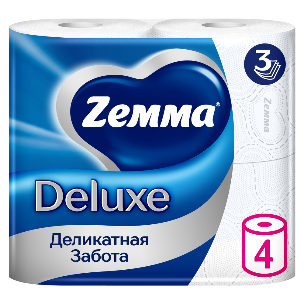 Туалетная бумага ZEMMA Deluxe 4шт 3сл Деликатная Забота