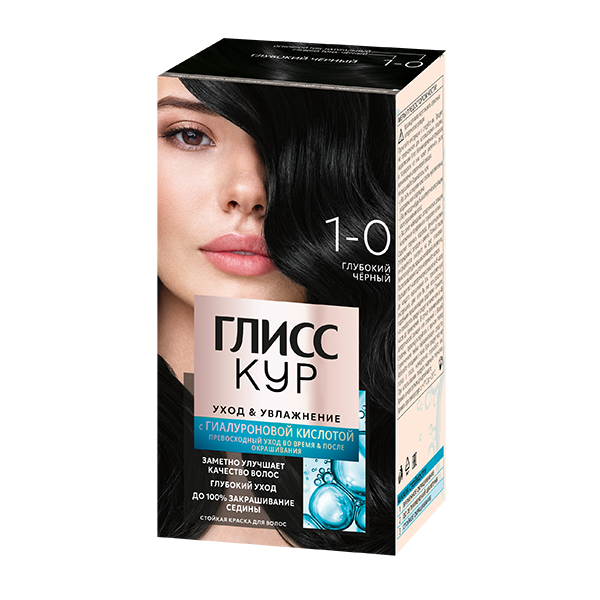 Краска для волос ГЛИСС КУР 135мл Уход & Увлажнение 1-0 Глубокий чёрный