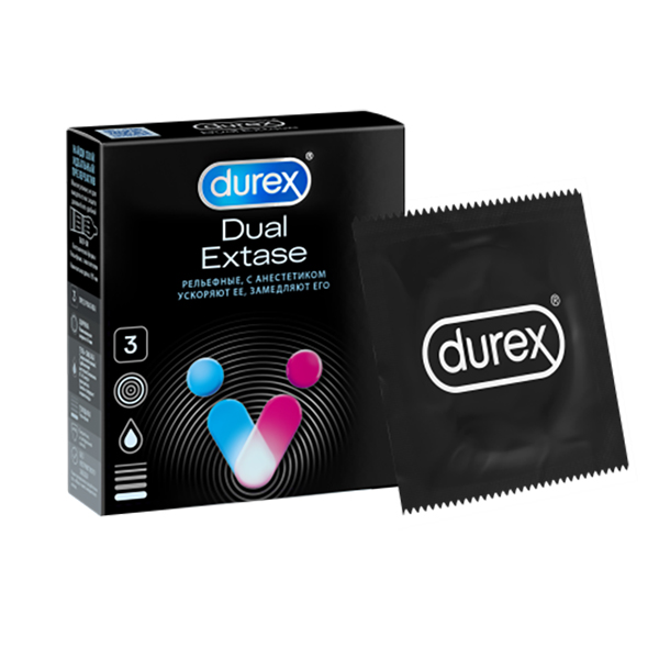 Презервативы Durex Dual Extase №3 из натурального латекса с анестетиком