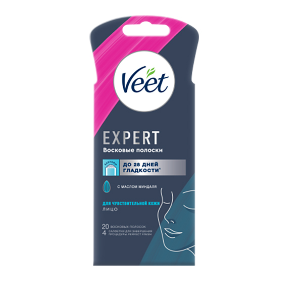 Восковые полоски VEET Expert 20шт для чувствительной кожи для лица