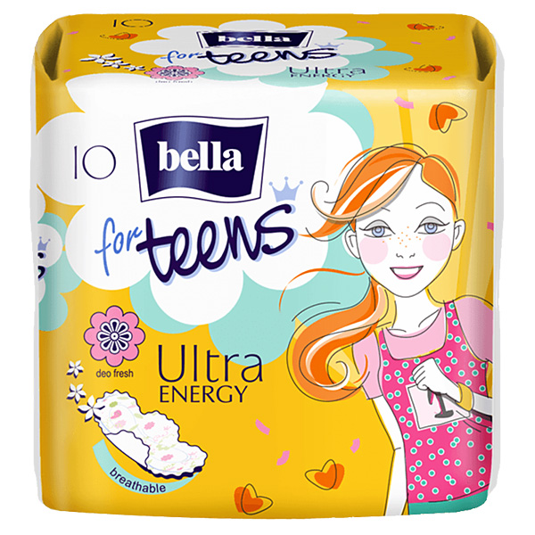 Прокладки впитывающие BELLA For Teens 10шт Energy супертонкие с крылышками, толщина 2мм для подростков 