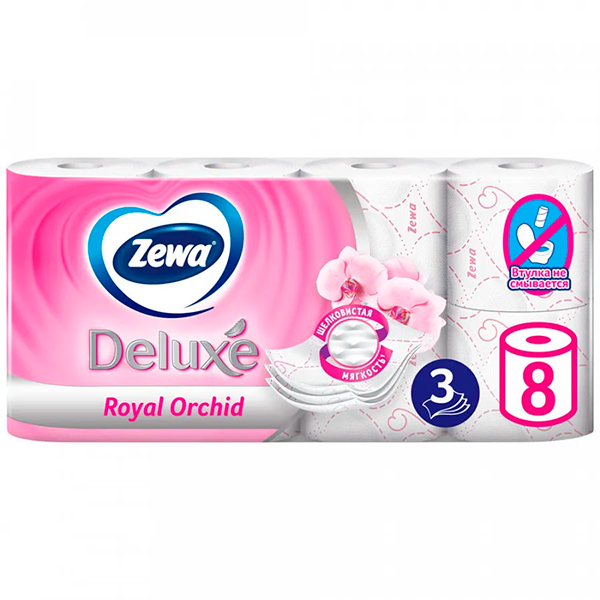 Туалетная бумага ZEWA Delux 8шт 3сл Орхидея