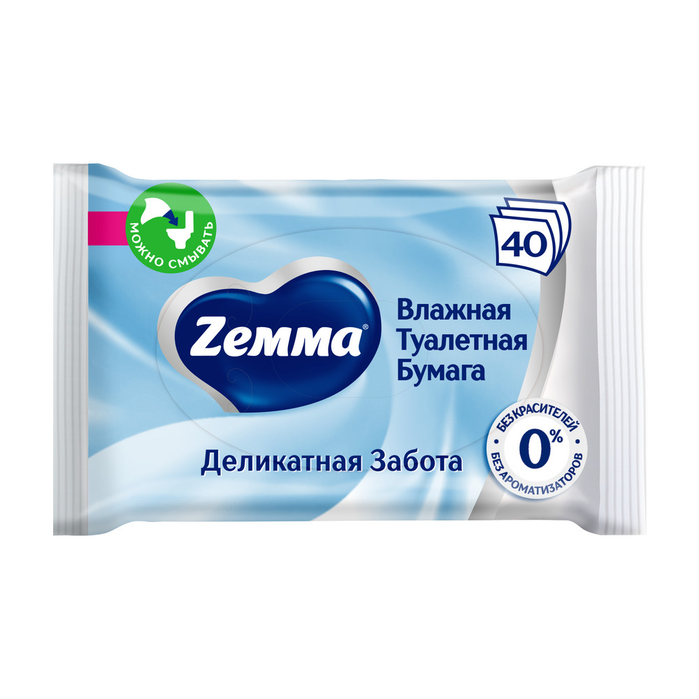 Туалетная бумага Влажная ZEMMA 40шт Деликатная Забота
