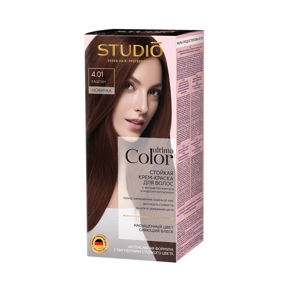 Крем-краска для волос Studio Professional 50/50мл стойкая Ultima Color 4.01 каштан