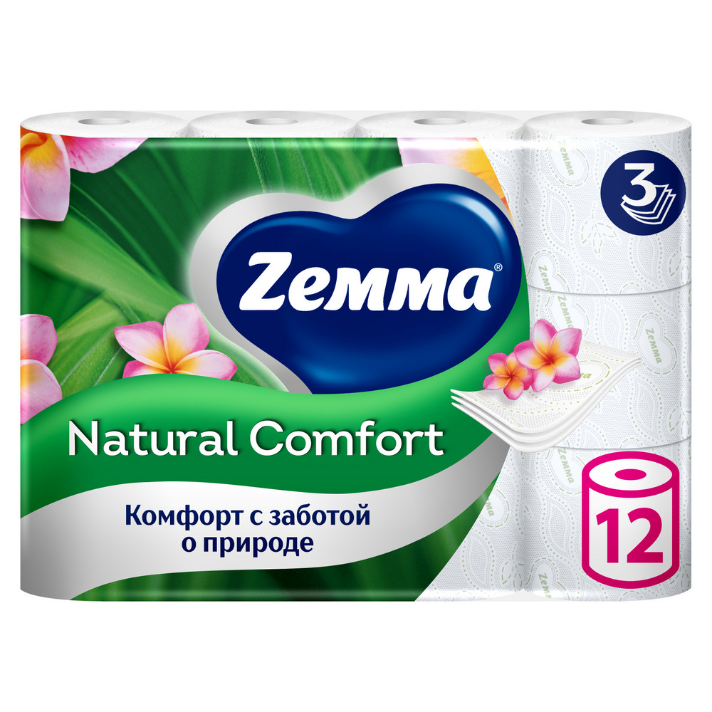 Туалетная бумага ZEMMA Natural 12шт 3сл Тропические Цветы Comfort