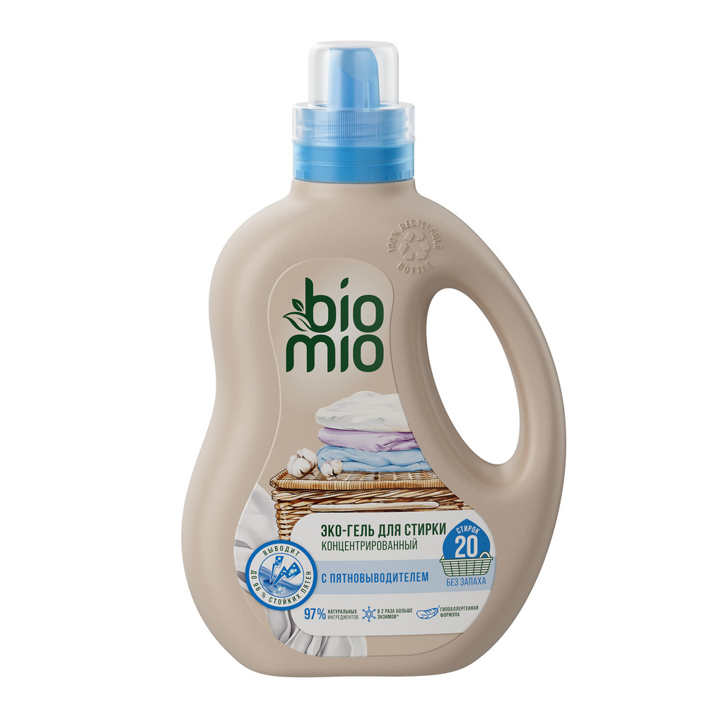 Гель для стирки BIO MIO 900мл BIO GEL LAUNDRY 2-IN-1 гель и пятновыводитель для стирки белья