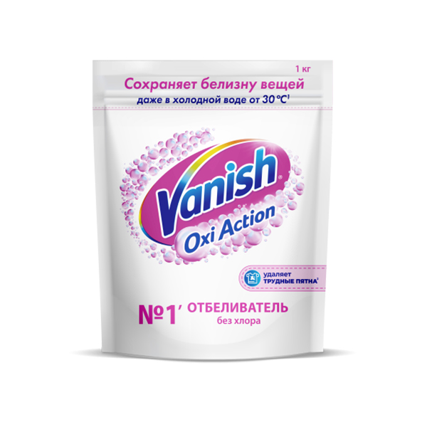 Пятновыводитель VANISH Oxi Action 1000г  Пятновыводитель и отбеливатель для тканей порошкооб. Кристальная белизна