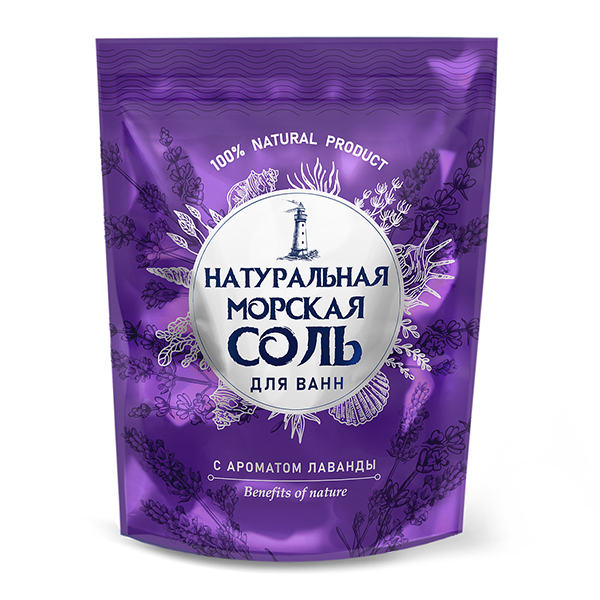 Соль для ванн Натуральная морская соль 1100г Лаванда																													
