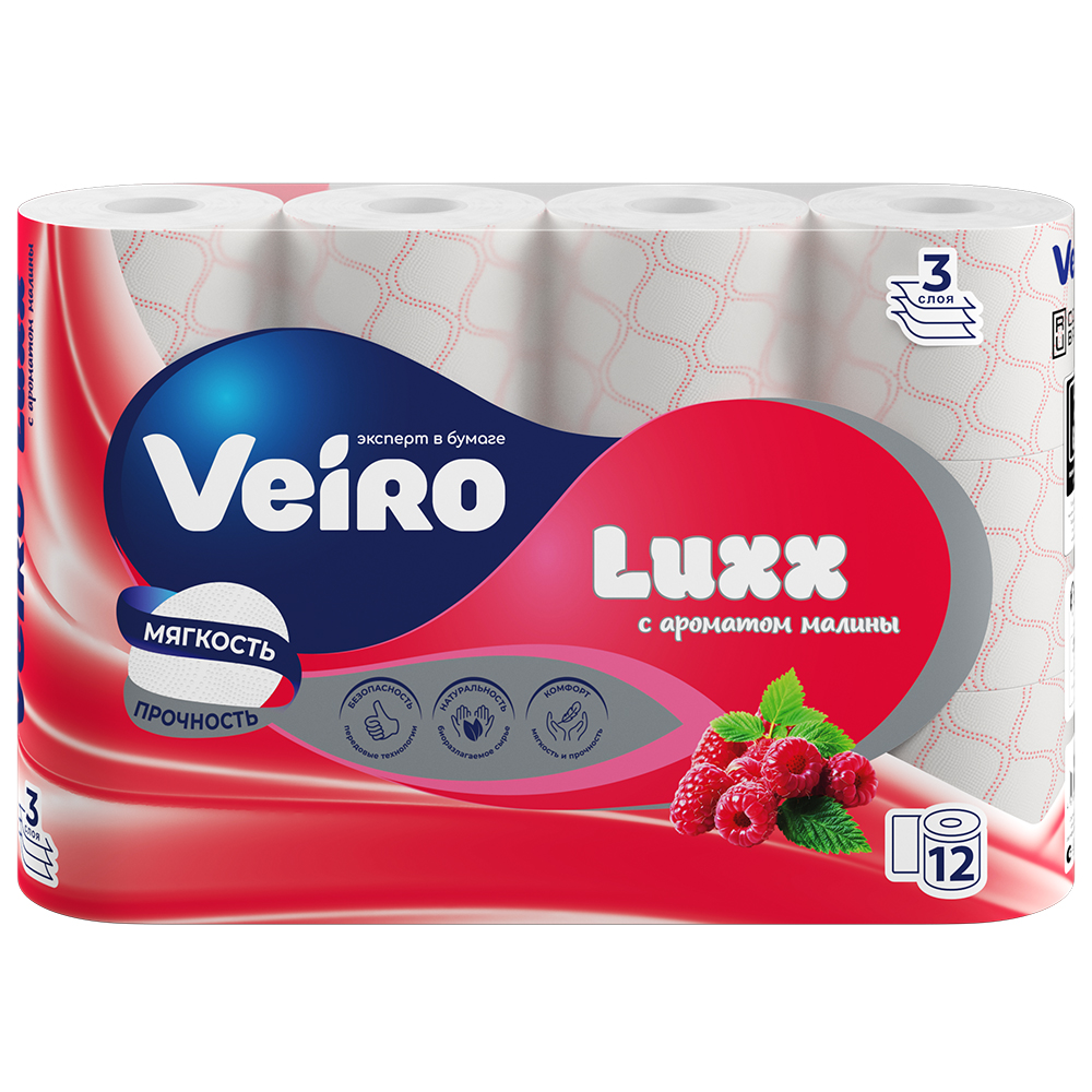 Бумага туалетная VEIRO Luxx 12шт 3сл ароматизированная Малина Белая
