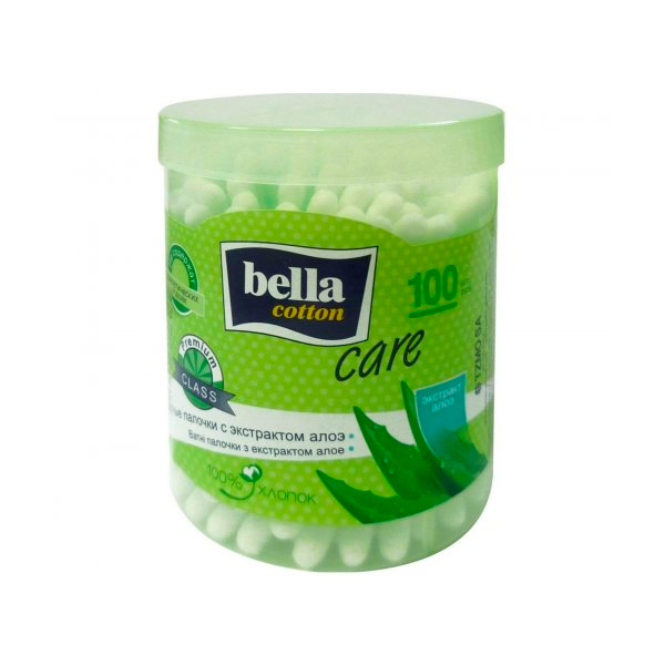 Ватные палочки BELLA Cotton 100шт с экстрактом Алоэ в пластиковой круглой упаковке