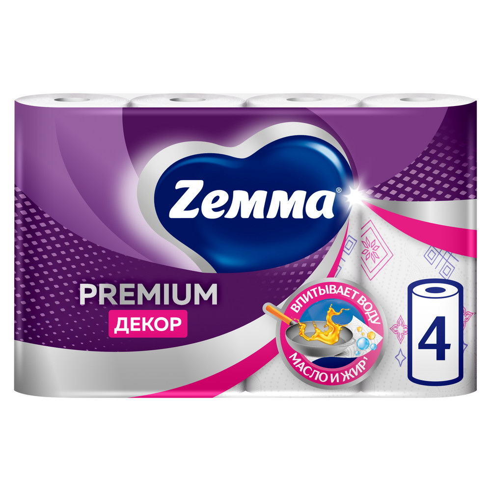 Бумажные полотенца ZEMMA 4шт 2сл Premium Декор