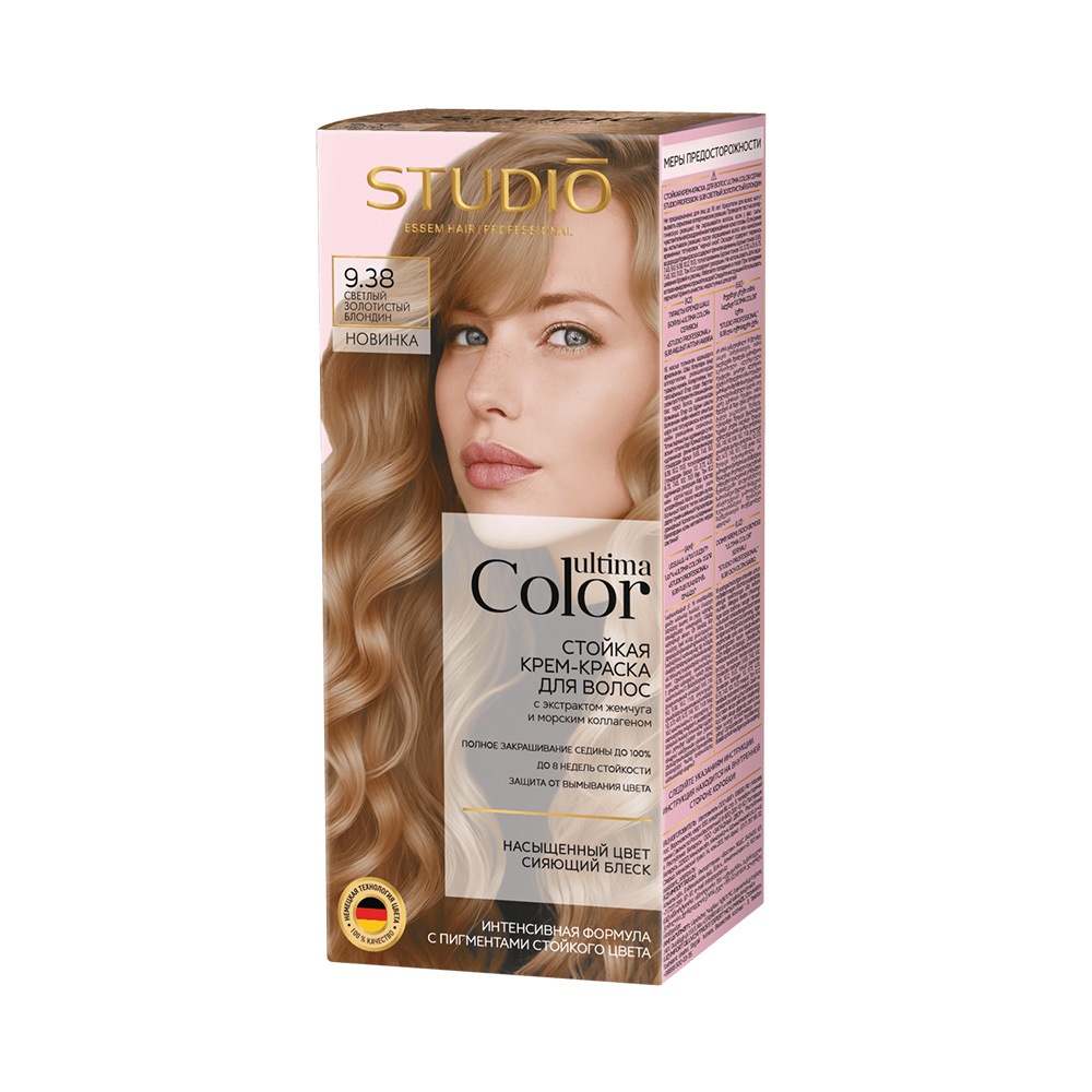 Крем-краска для волос Studio Professional 50/50мл стойкая Ultima Color 9.38 светлый золотистый блондин