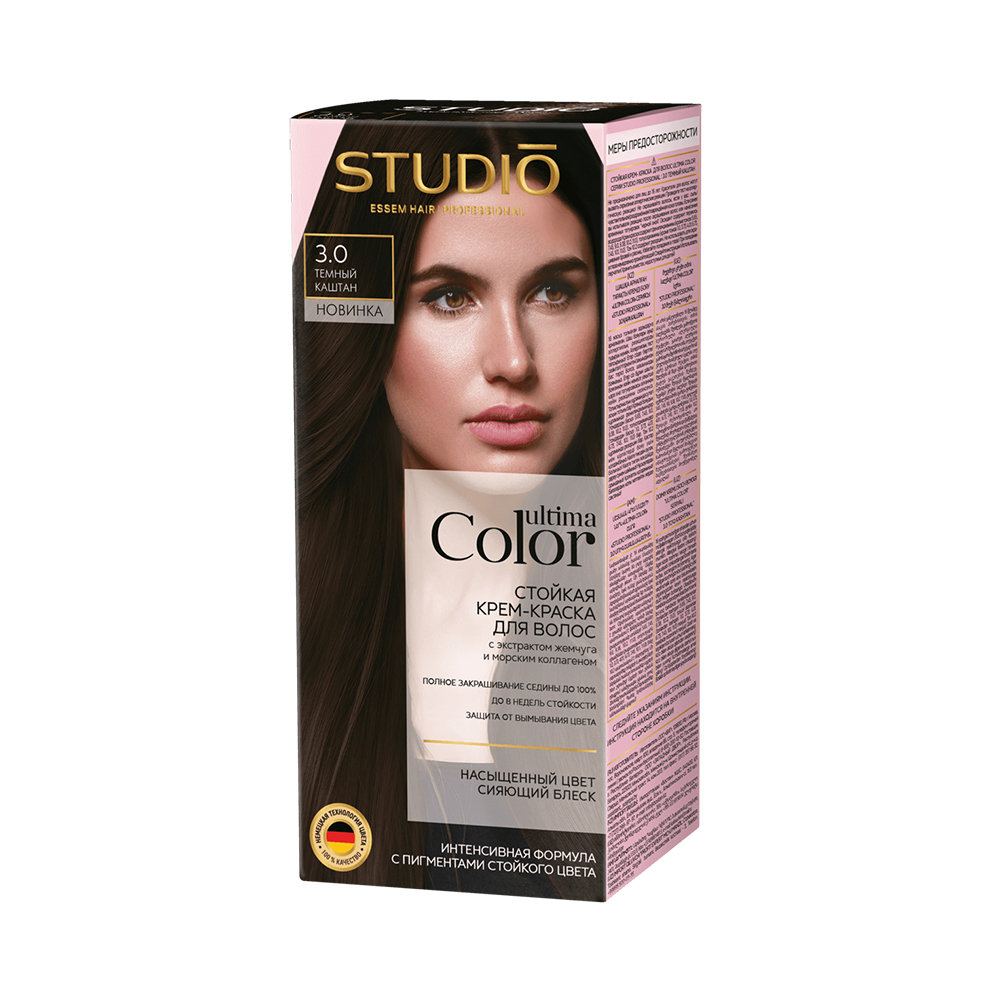Крем-краска для волос Studio Professional 50/50мл стойкая Ultima Color 3.0 темный каштан
