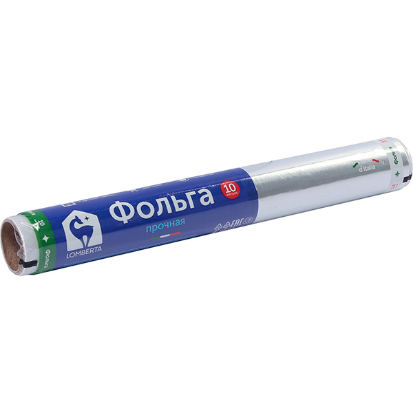 Фольга алюминиевая LOMBERTA 10м 14мкм Фольга ЭКСТРАПРОЧНАЯ																													