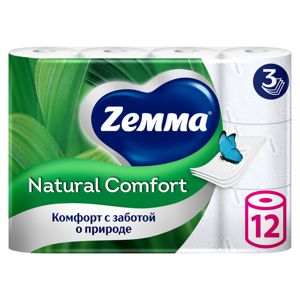 Туалетная бумага ZEMMA Natural 12шт 3сл Comfort