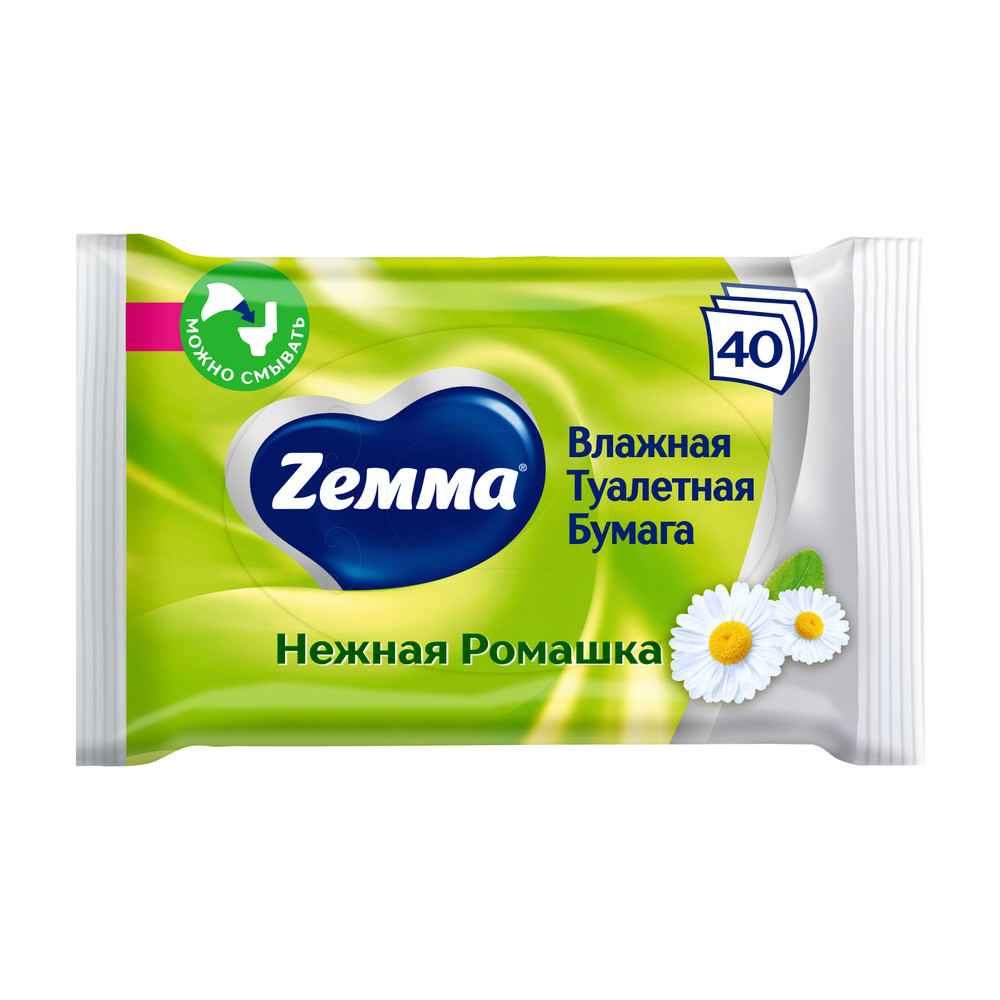 Туалетная бумага Влажная ZEMMA 40шт Нежная Ромашка