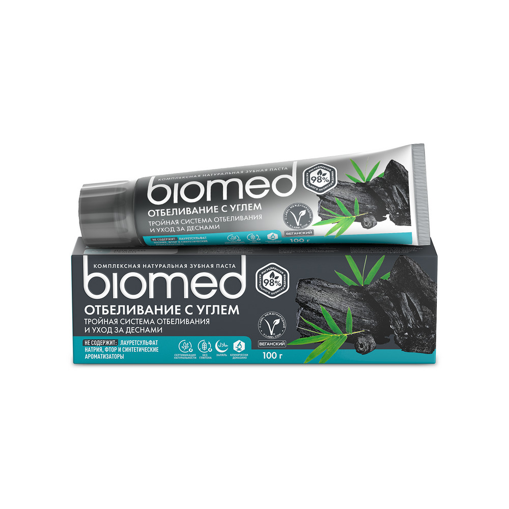 Зубная паста BIOMED 100г ОТБЕЛИВАНИЕ с УГЛЕМ 12