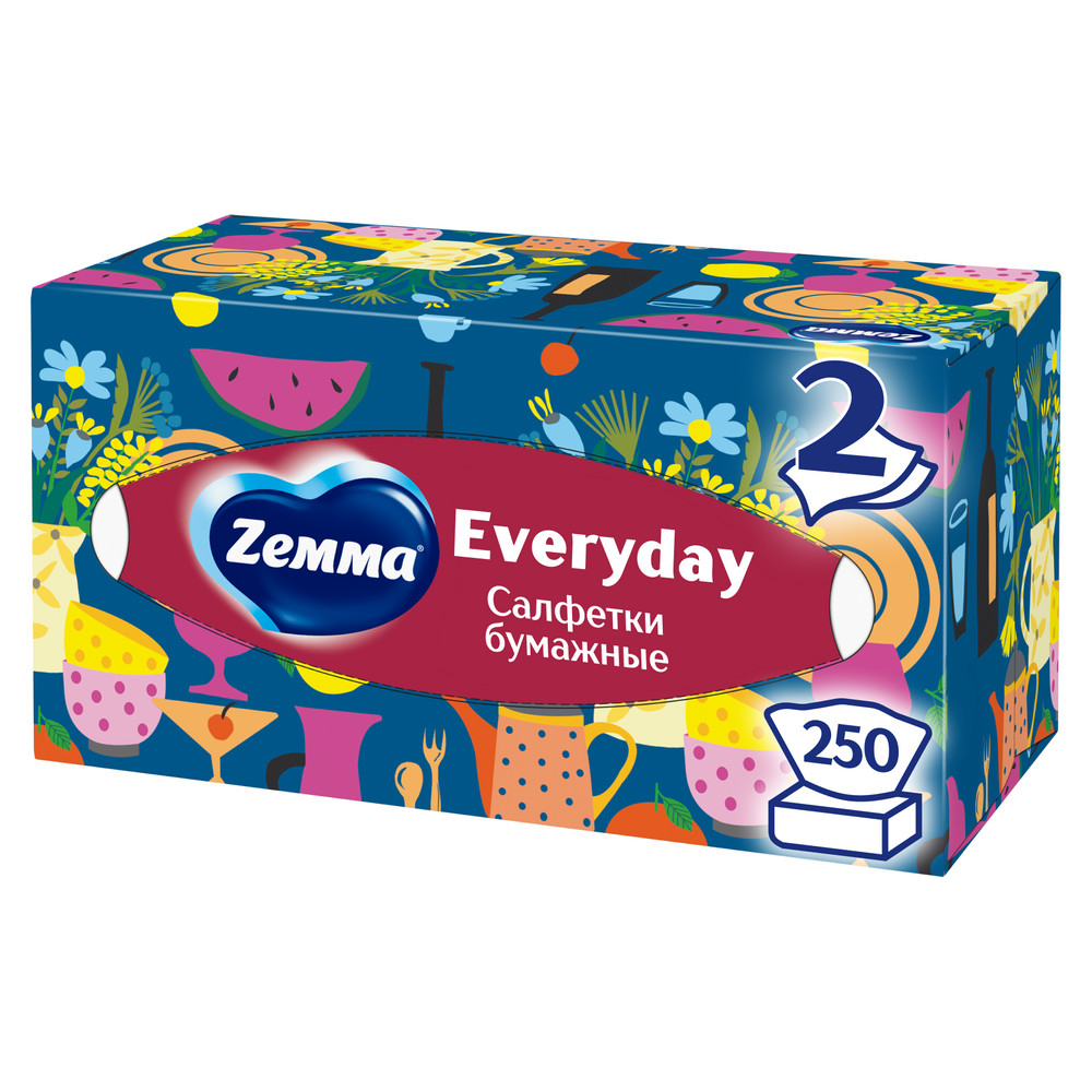 Бумажные салфетки ZEMMA Everyday 250шт 2сл Everyday  12