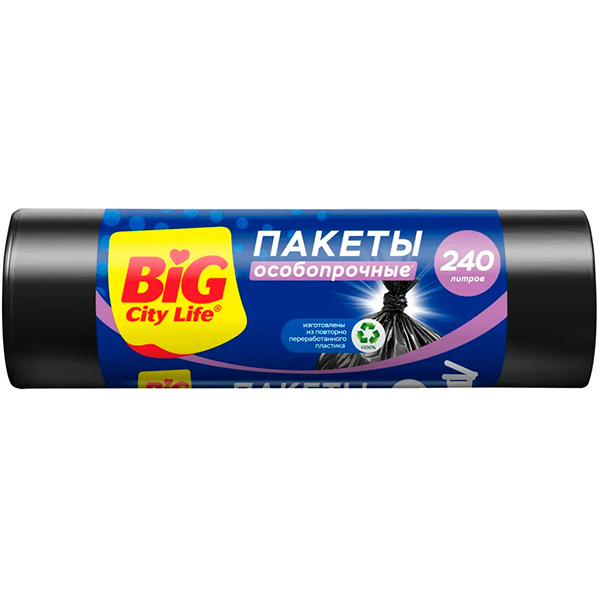 Пакеты для мусора BIG City 5шт 240л Особопрочные LD 90х130см чёрные 25