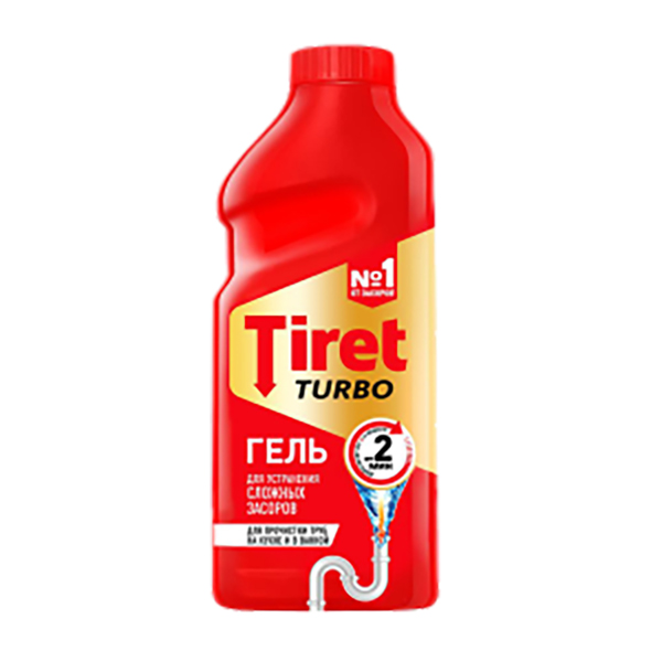 Средство для прочистки труб TIRET TURBO 1000мл Гель для удаления засоров в канализационных трубах